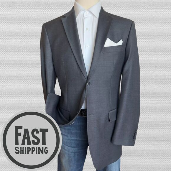 COSANI Mens Blazer 42L WOOL Gray Sport Coat Two Button Suit Jacket - Picture 1 of 11